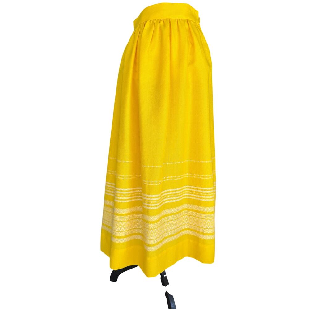Vintage Yellow Wool Embroidered 60s/70s Maxi Skirt Folk Boho 29 Waist Artisan
